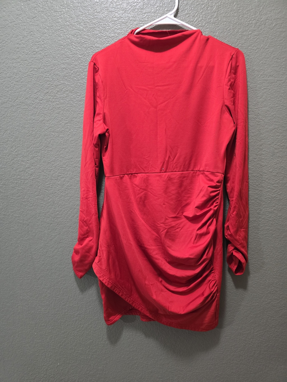 Red Long-Sleeve Ruched Women’s Dress